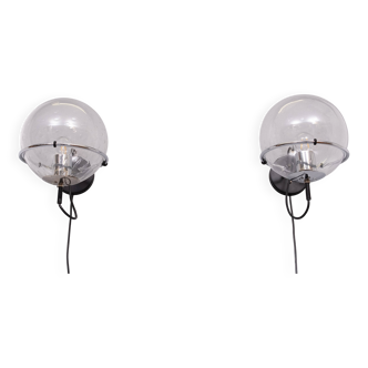set Basket-Globe wall lamps with raindrop glass bowl by Raak, 1970s