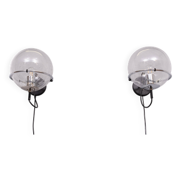 set Basket-Globe wall lamps with raindrop glass bowl by Raak, 1970s