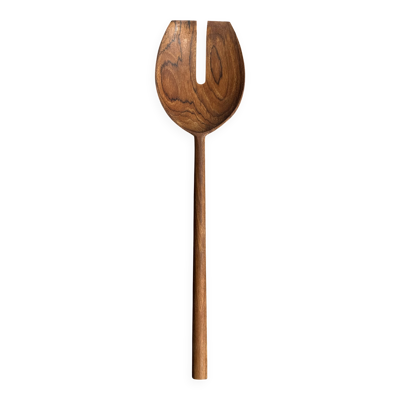 Couvert à salade ou cuiller spatule bout plat fendue en teck L30 D9x8
