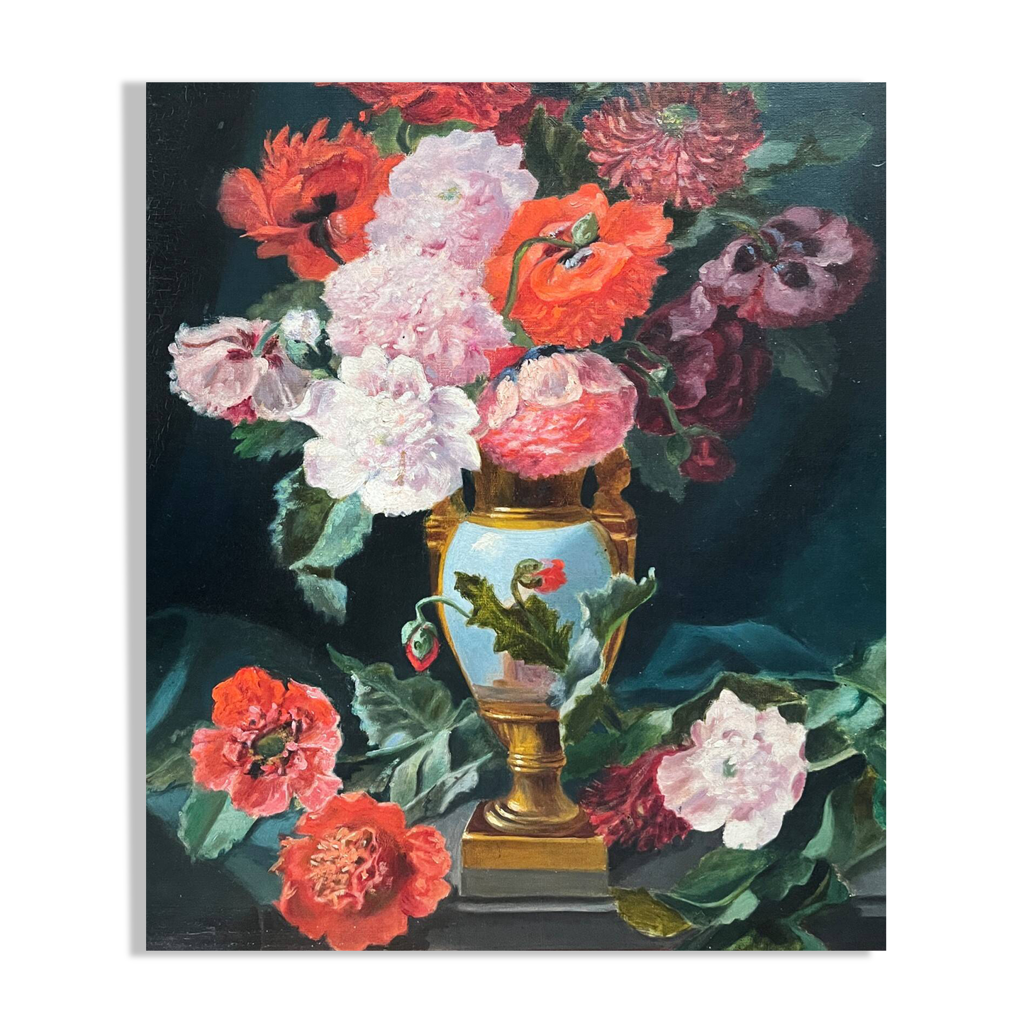 Table HST "Bouquet of flowers on a console" signed late 19th century
