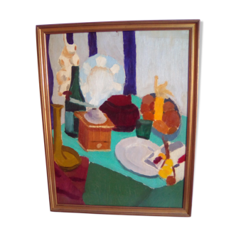 Old painting of oil painting on wood