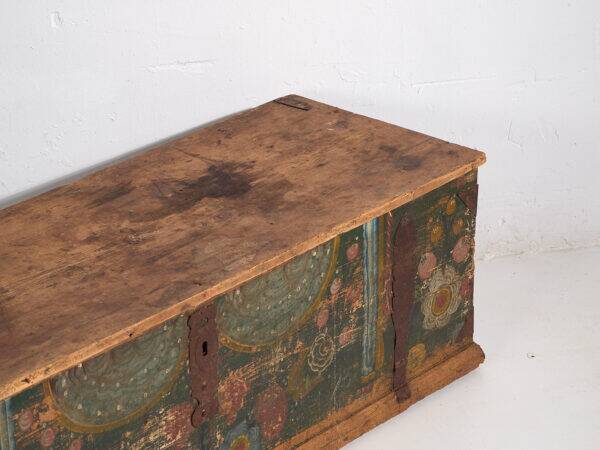 Antique hand-painted trunk with floral motifs (year 1869) #98