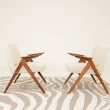 Fauteuils MID century chaise longue vintage en écru lot de 2 fauteuils