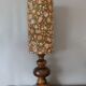 rustic wood lamp, vintage seventies lampshade with floral print