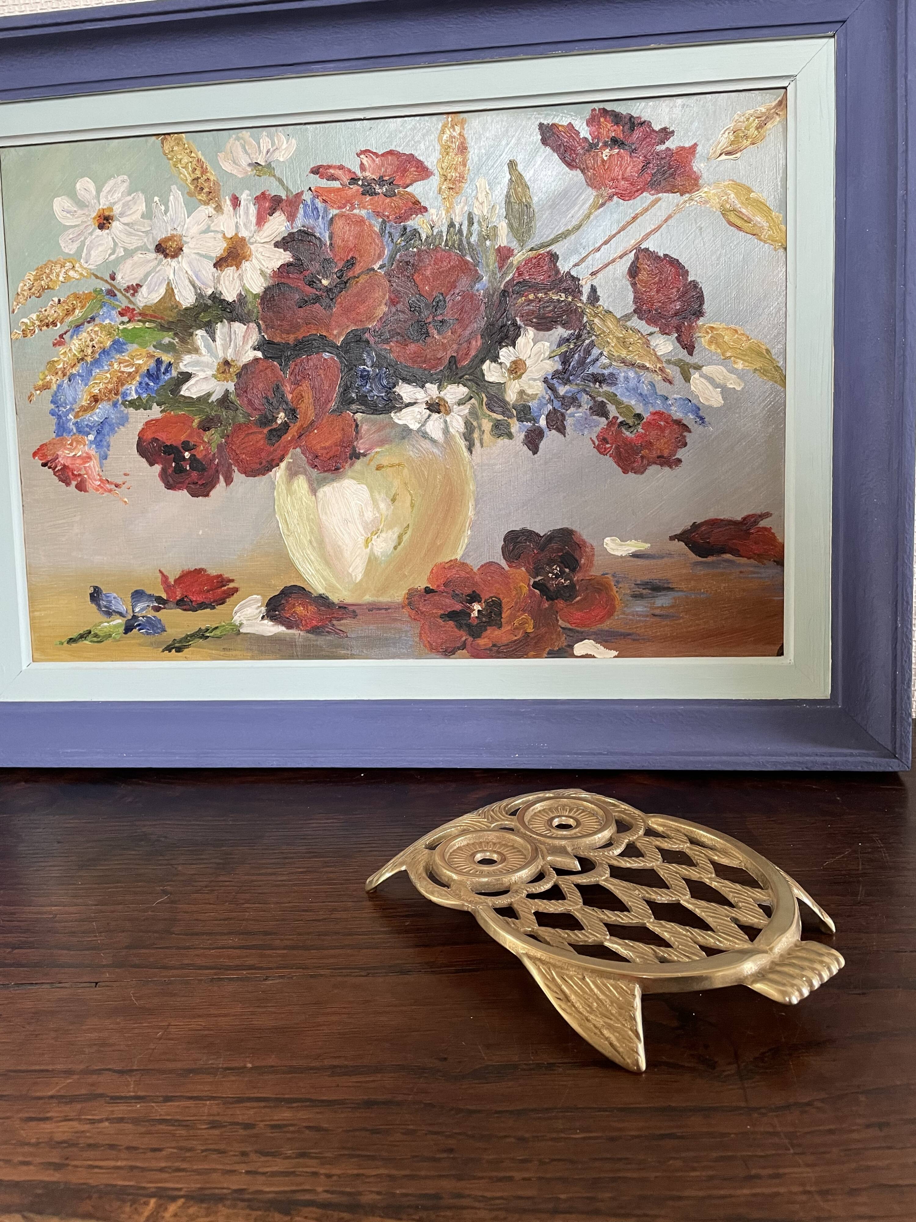 Owl trivet in golden brass