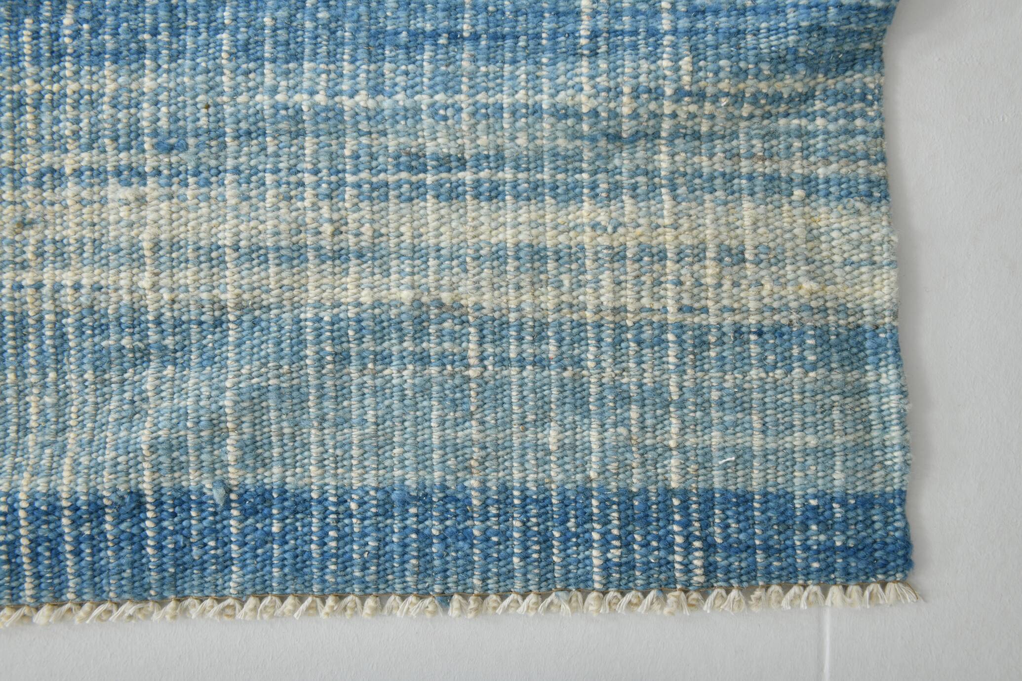 5x9 Blue & Beige Modern Kilim Rug, 147x288Cm