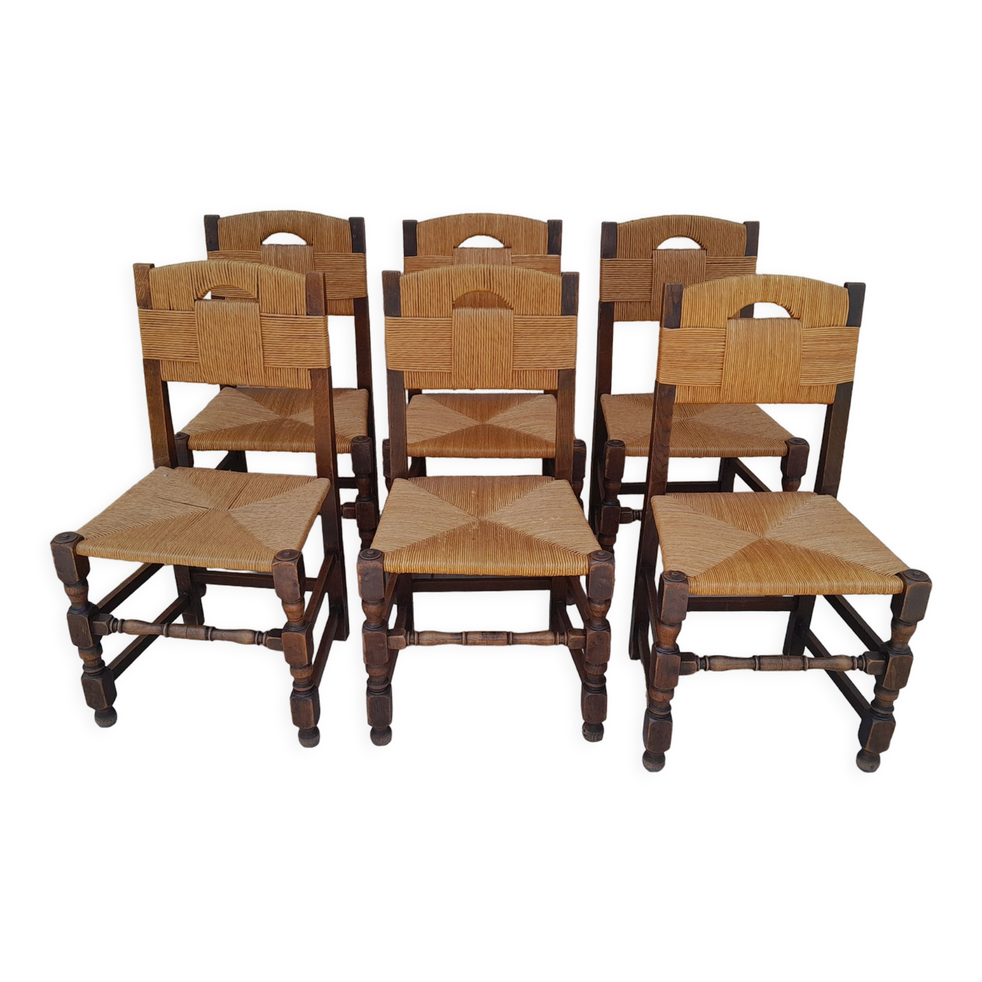 6 antique country mulching chairs