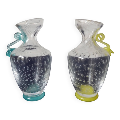 Paire de petits vases burettes en verre de Murano