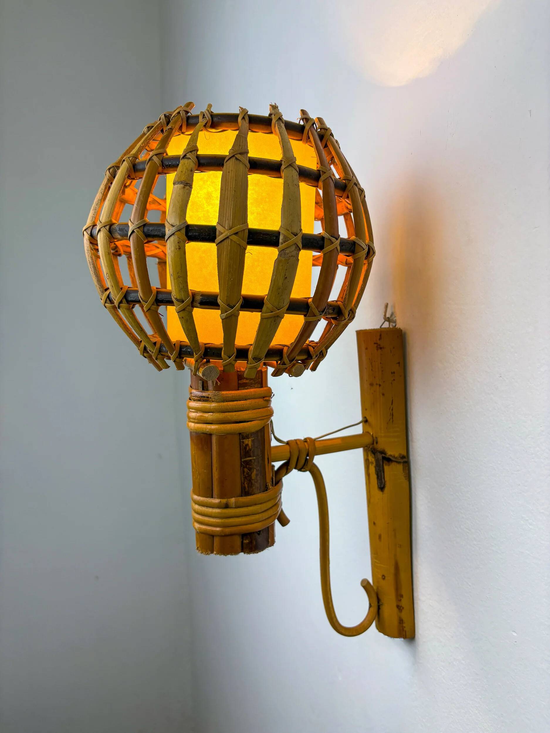 Pair of mid-century rattan wall sconces, Italy 1970s