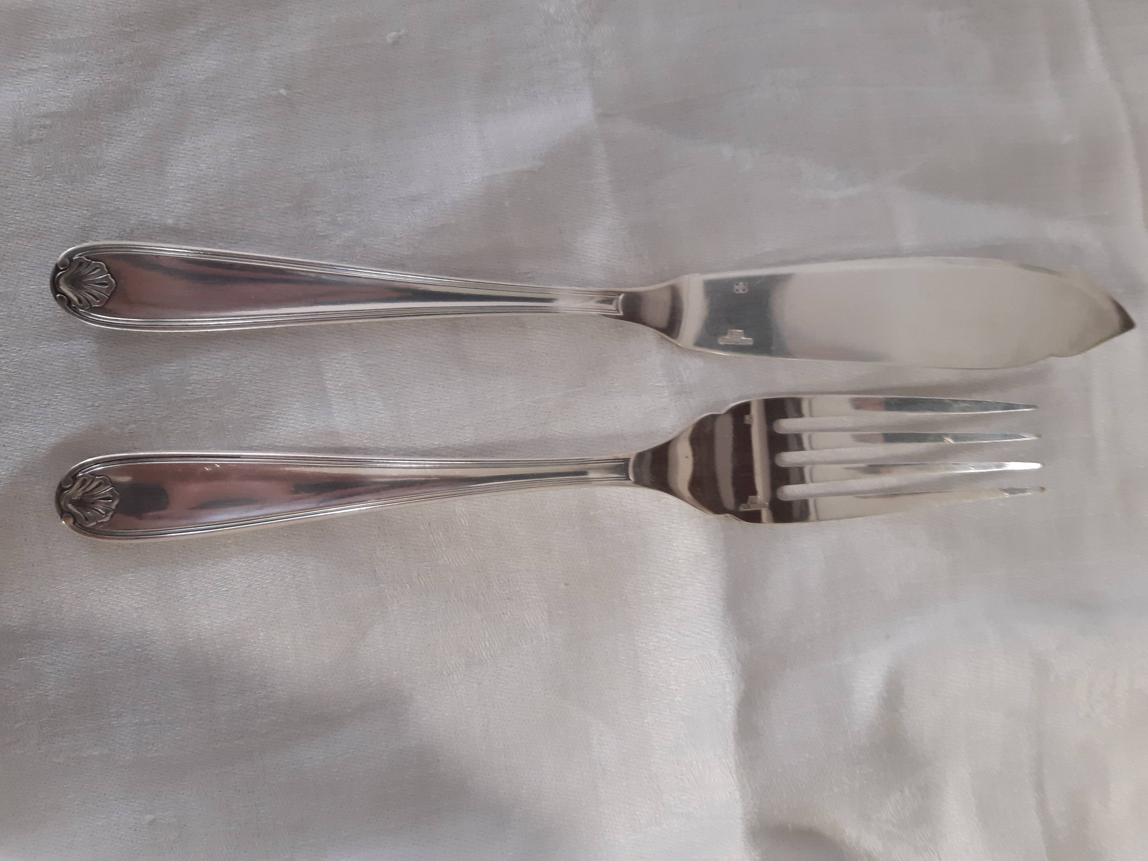 10 fish cutlery Métan Agenté: CHRISTOFLE, shell decoration