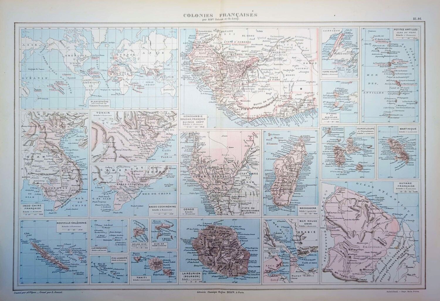 The French Empire, original map printed in 1892.