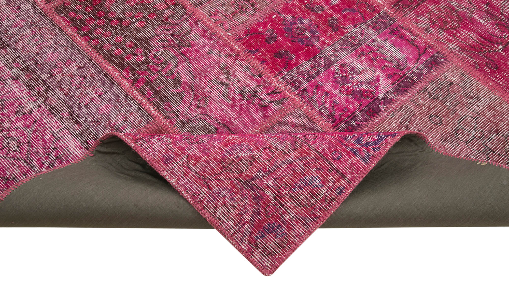 Handwoven turkish contemporary 186 cm x 288 cm pink patchwork rug