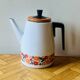 Vintage enameled metal coffee maker - floral decor