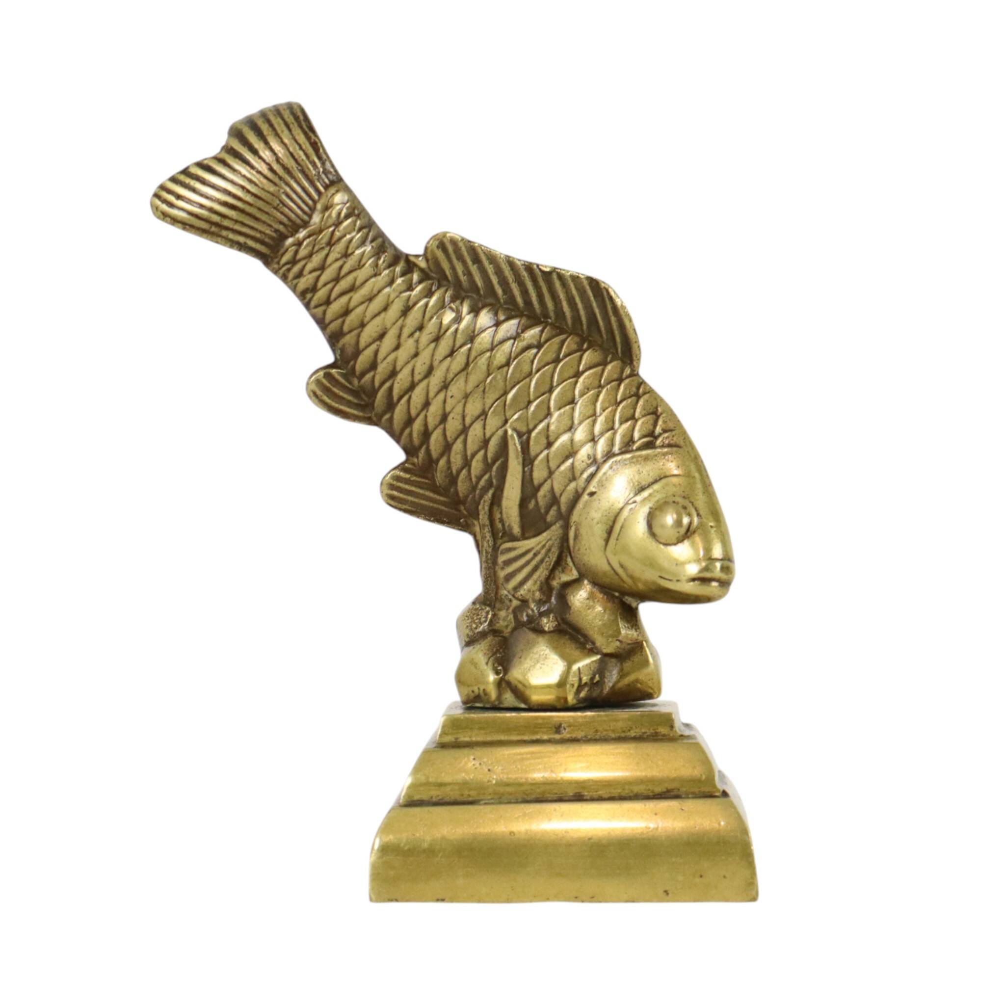Vintage Heavy Solid Bronze Koi Carp Statue