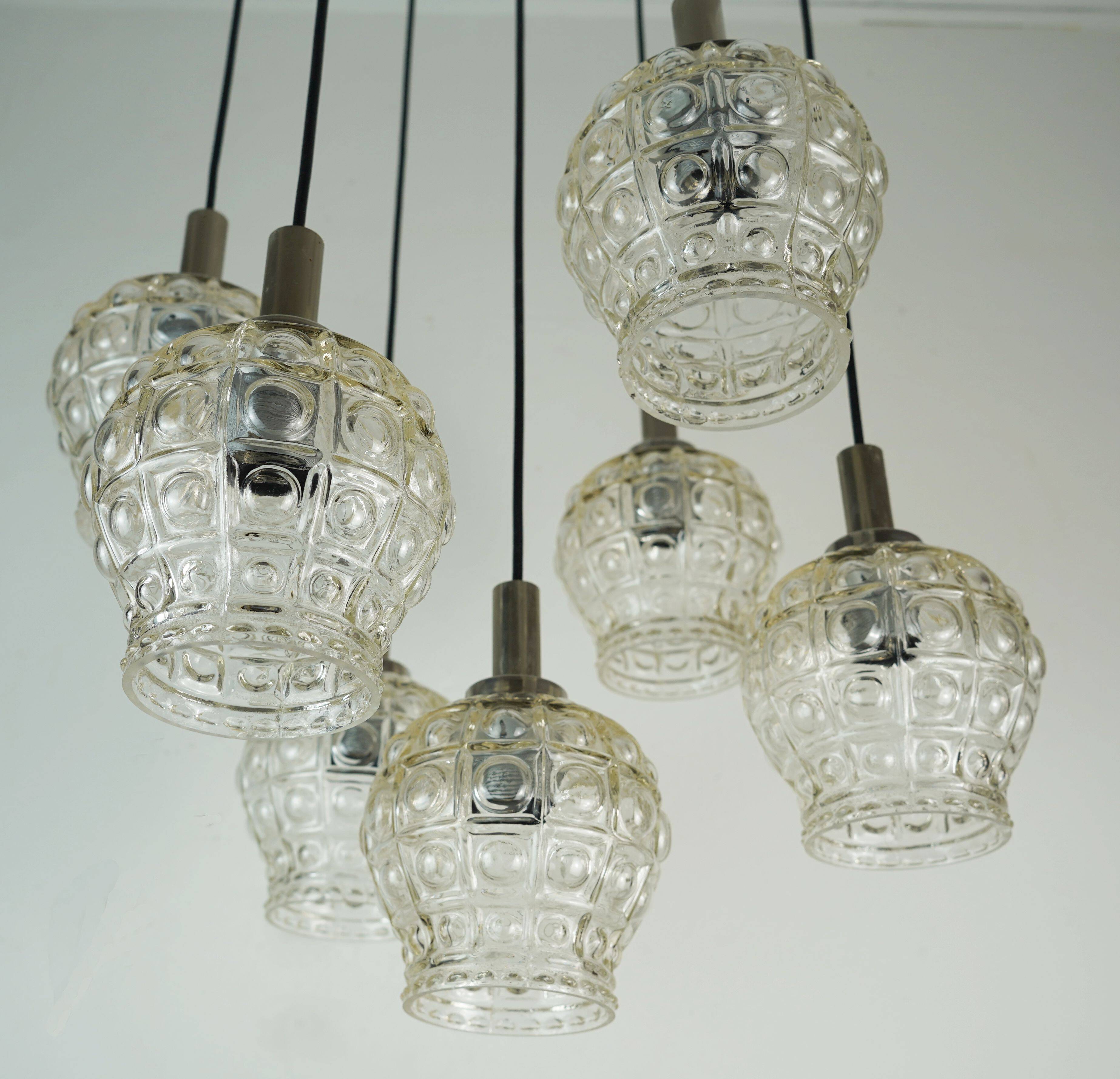 cascade PENDANT LIGHT - 7 shades - bubble glass and chrome - 1960/70s