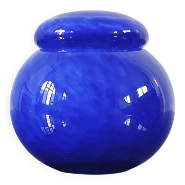 Petite boîte en verre soufflé artisanal bleu cobalt