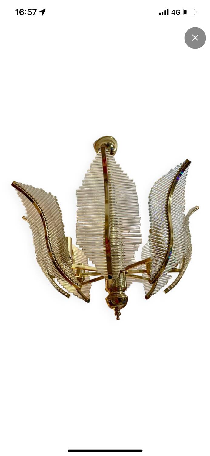Venini Palm chandelier in glass and gilding, Italy 1980