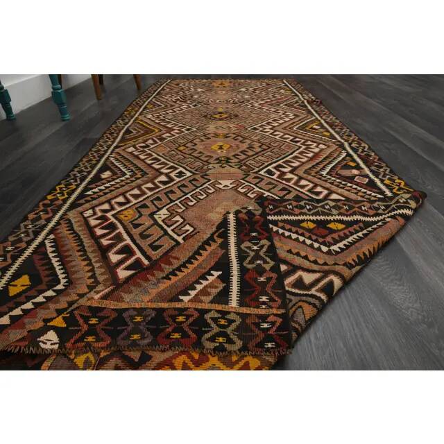 1970s Vintage Turkish Oushak Handmade Wool Cotton Orange Runner Rug 132X341
