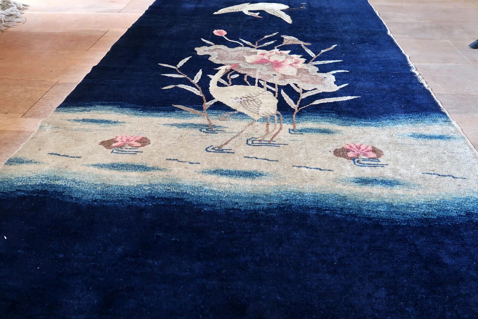 Antique 1890s Chinese Peking rug with crane design 95cm x 152cm