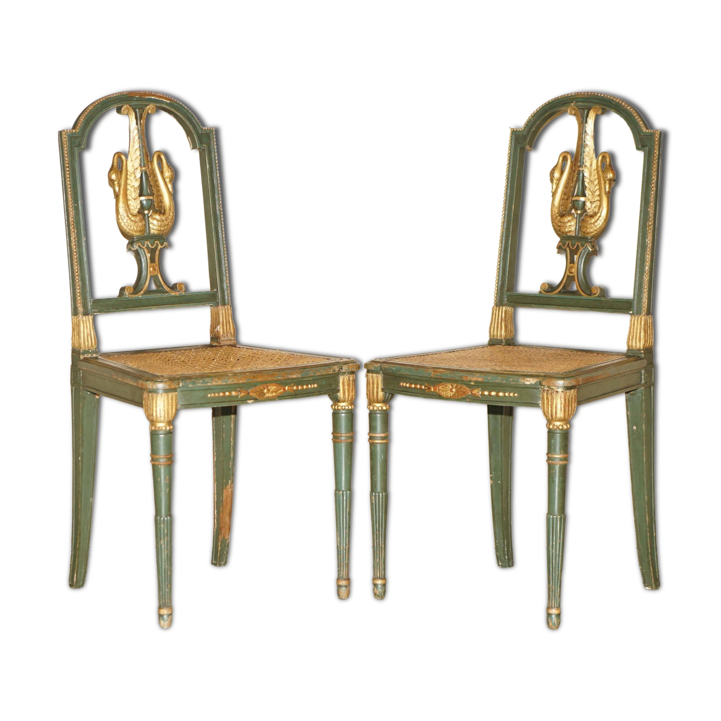 Paire Antique Chaises d'Appoint William Kent Empire Sculptées en Cygne