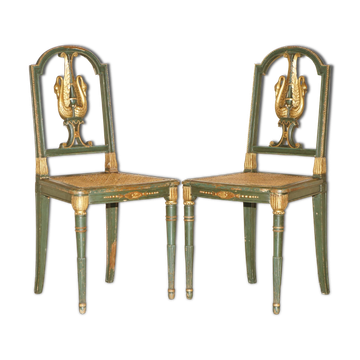 Paire Antique Chaises d'Appoint William Kent Empire Sculptées en Cygne