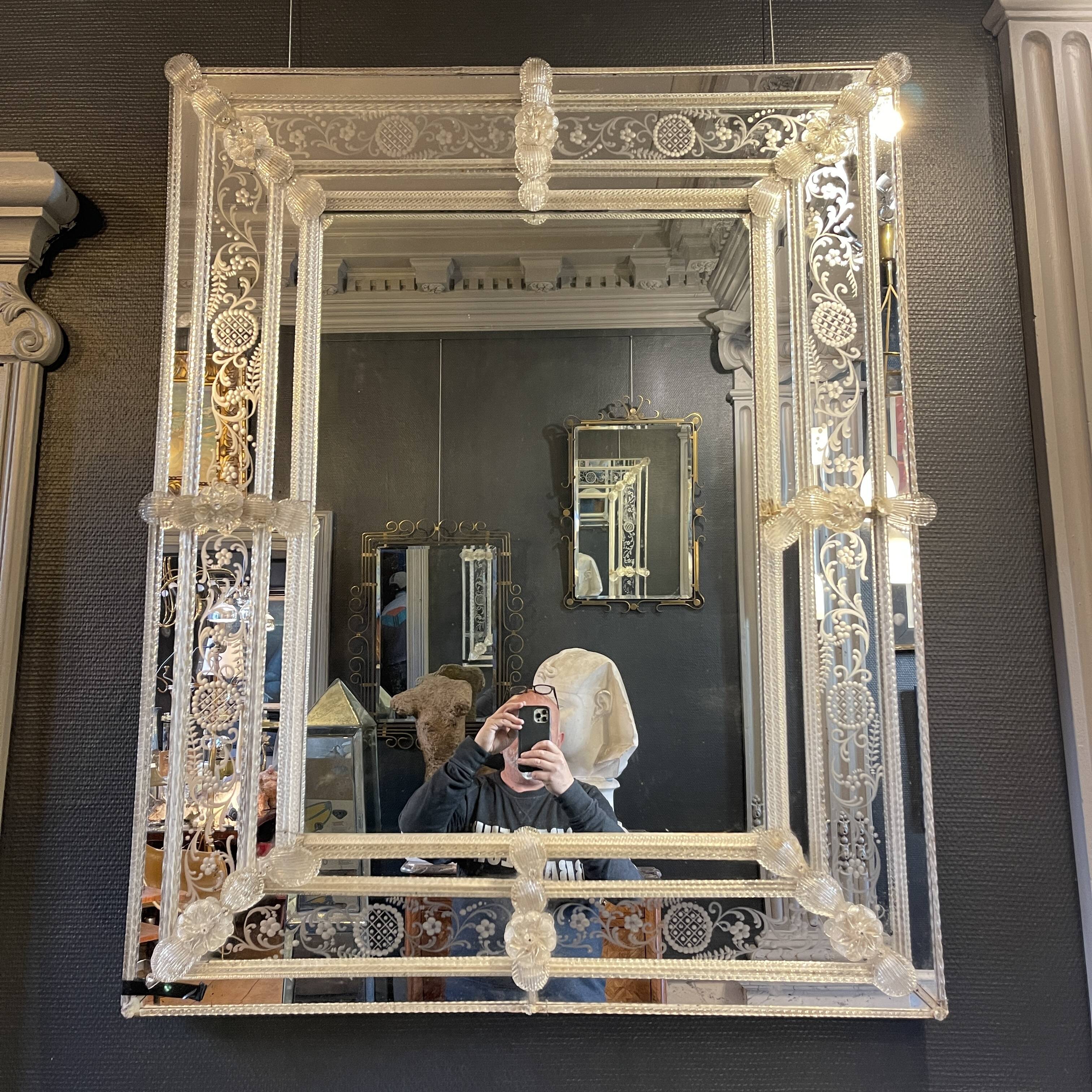 Barovier & Toso Murano, mirror with engraved borders, early 20th century.