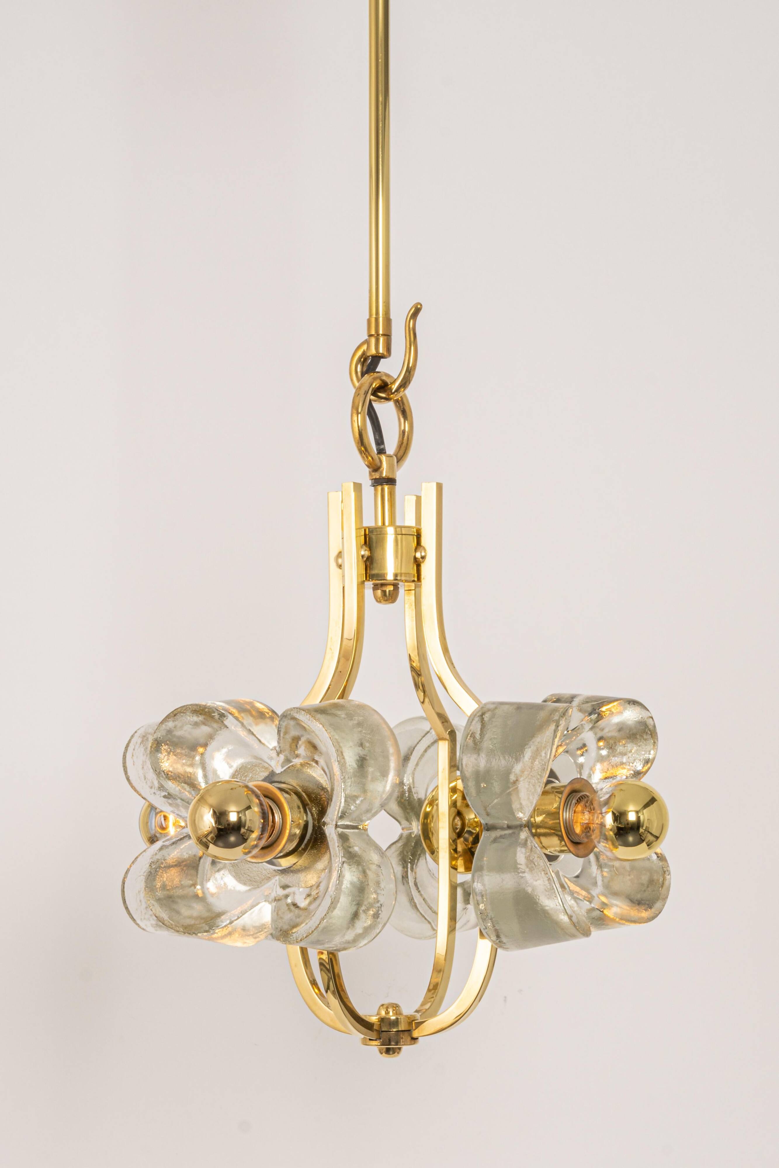 Small brass and crystal glass pendant by Sische, Germany, 1970s.