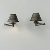 Pairs of adjustable vintage wall lights in steel, France, 1970.