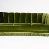 1940s art deco green velvet banana sofa, Denmark