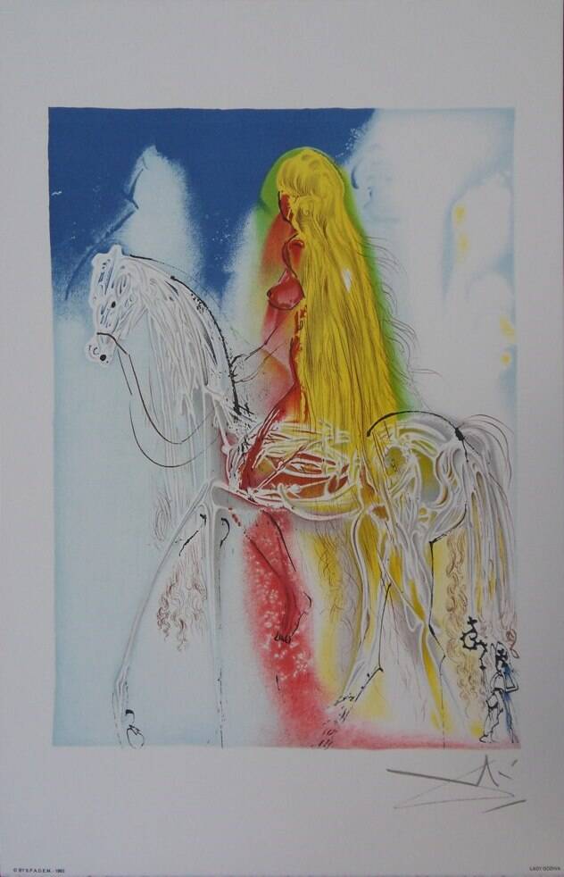 Salvador dali: the horses, lady godiva, 1983, signed lithograph