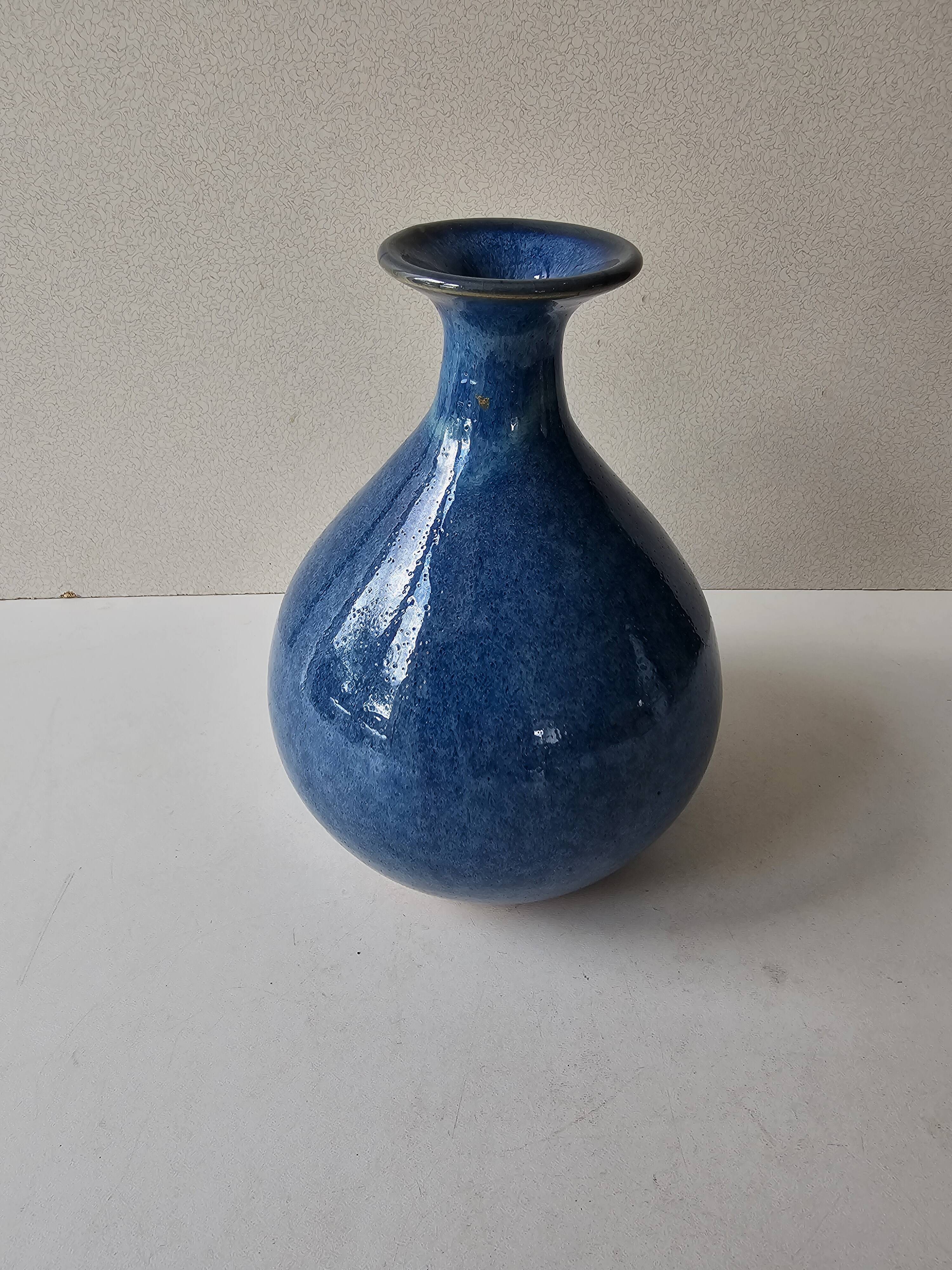 Blue ceramic ball vase (pictogram signature to be identified)