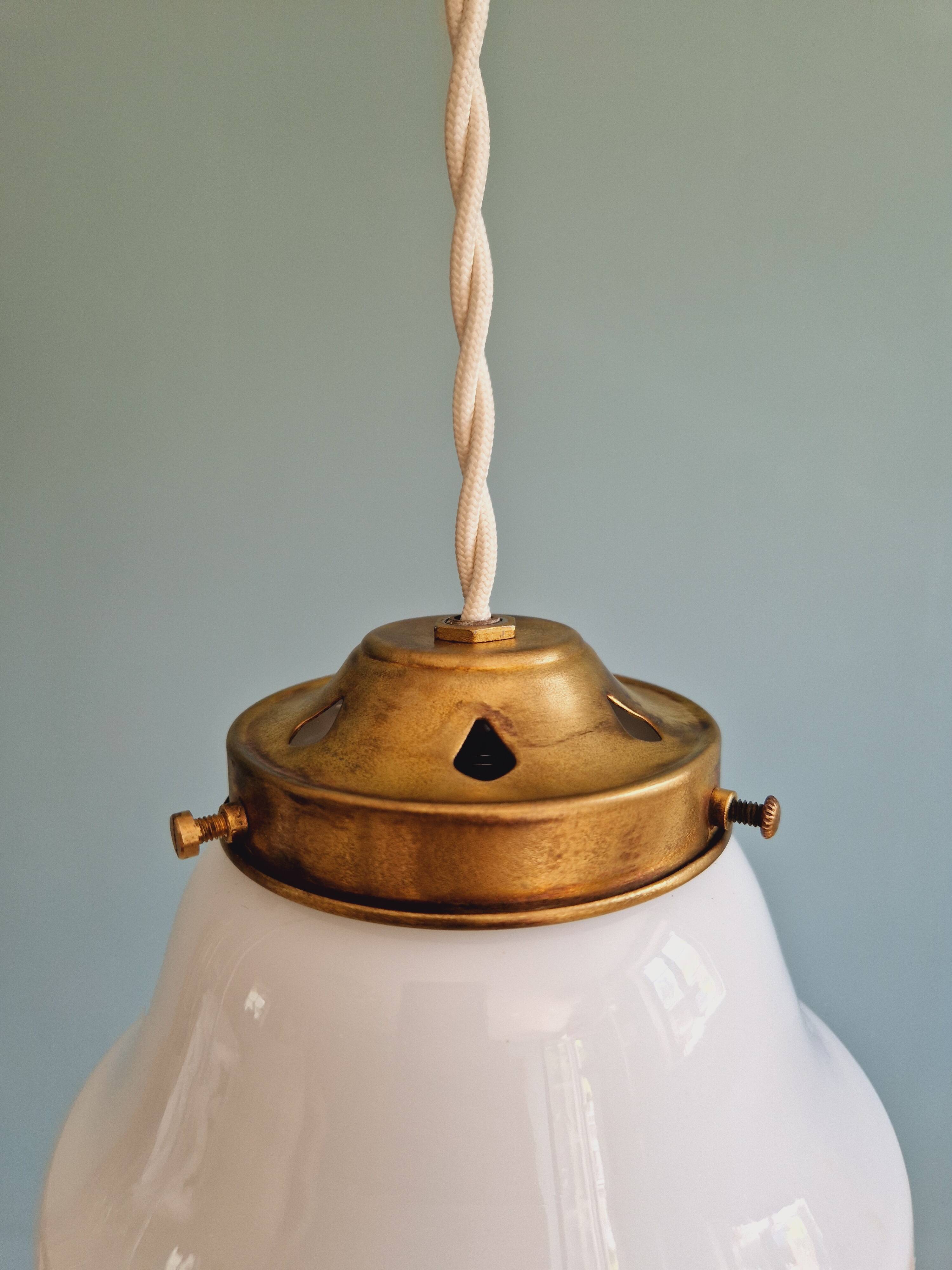 Art Deco pendant light in white opaline glass, 1920s-30s