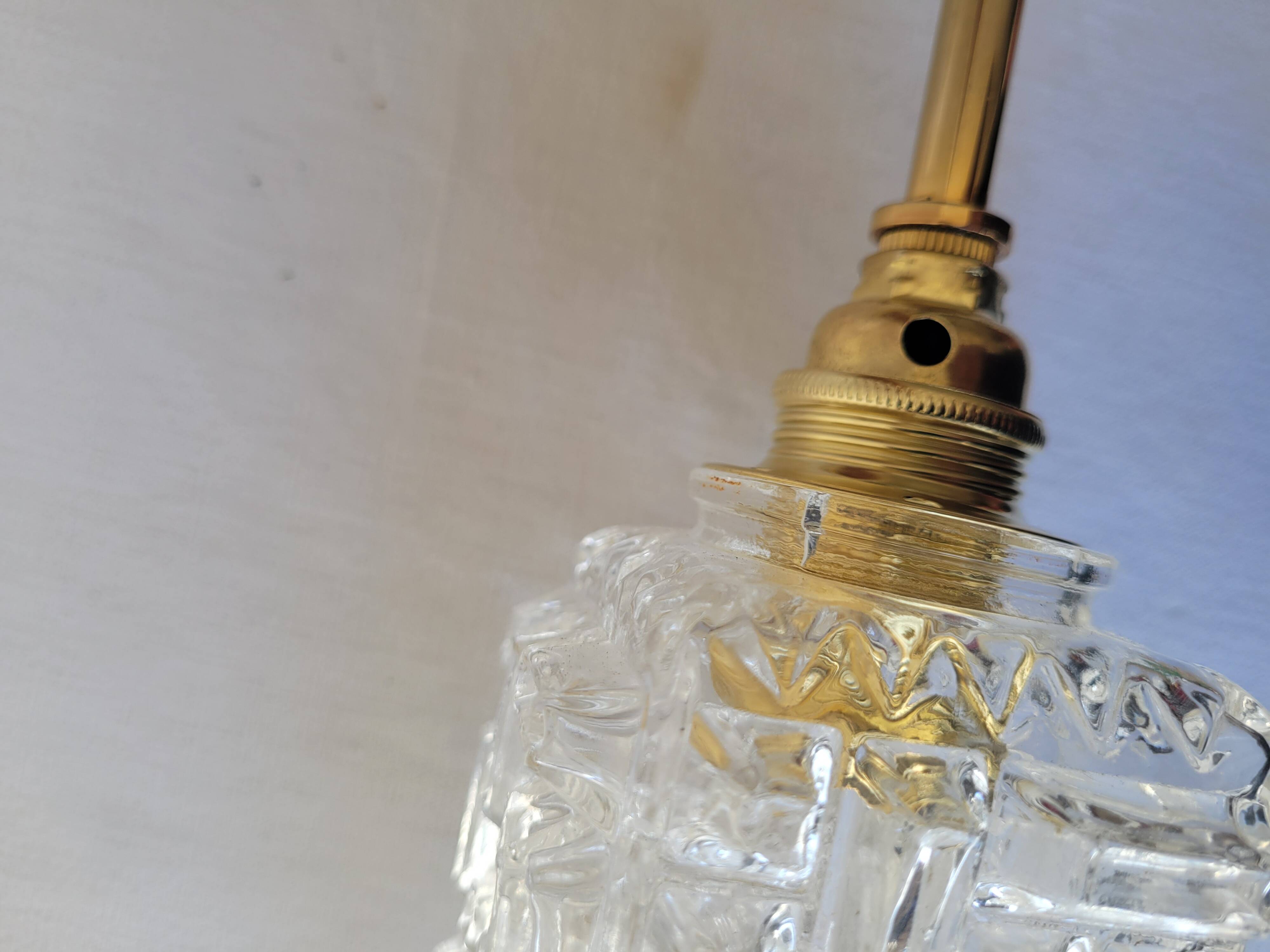 Wall lamp in glass, brass and porcelain