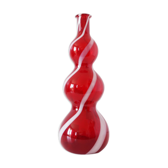 Italian carafe red puffed glass empoli