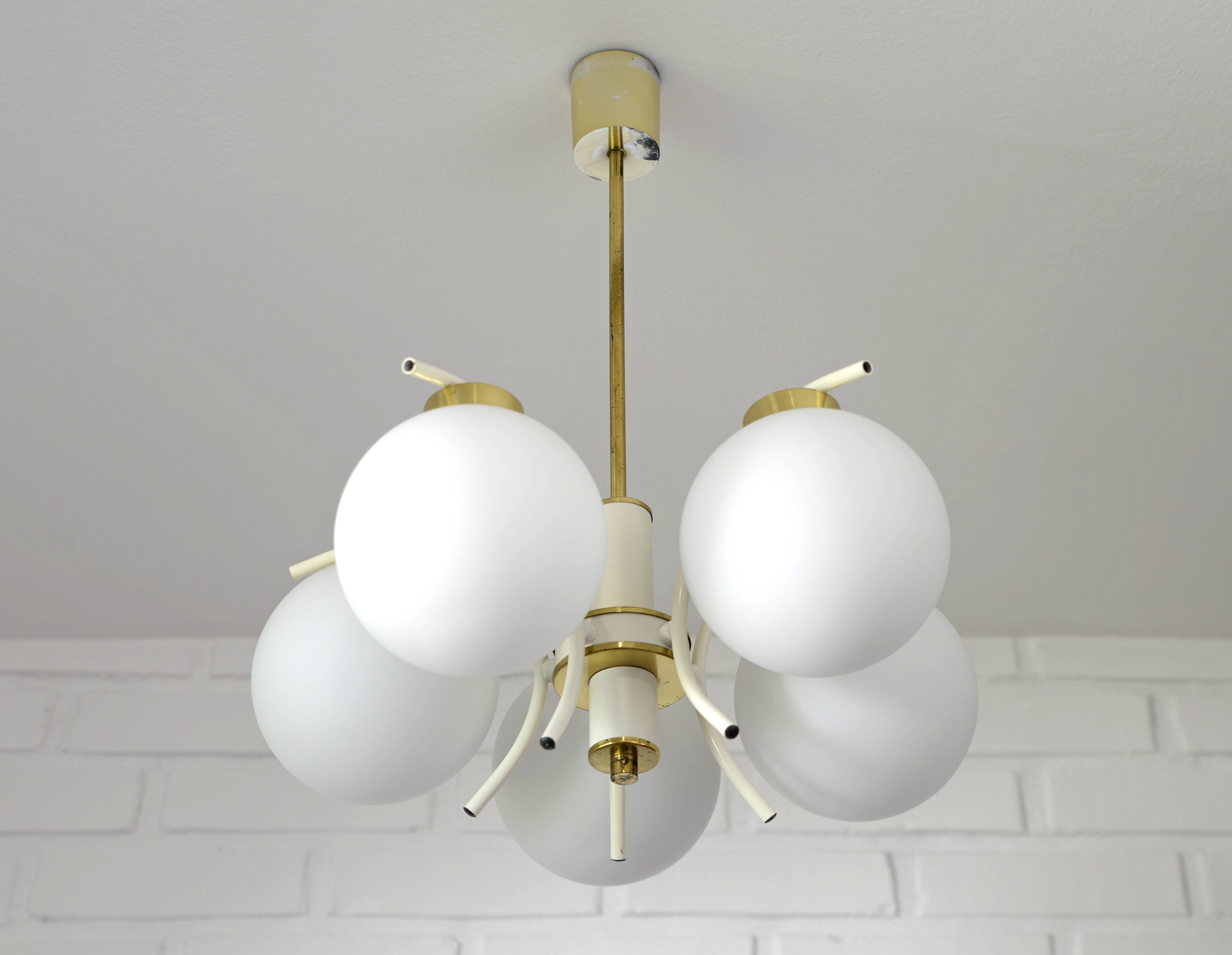 Mid-century modern vintage chandelier MCM Sputnik white hanging lamp 1970's