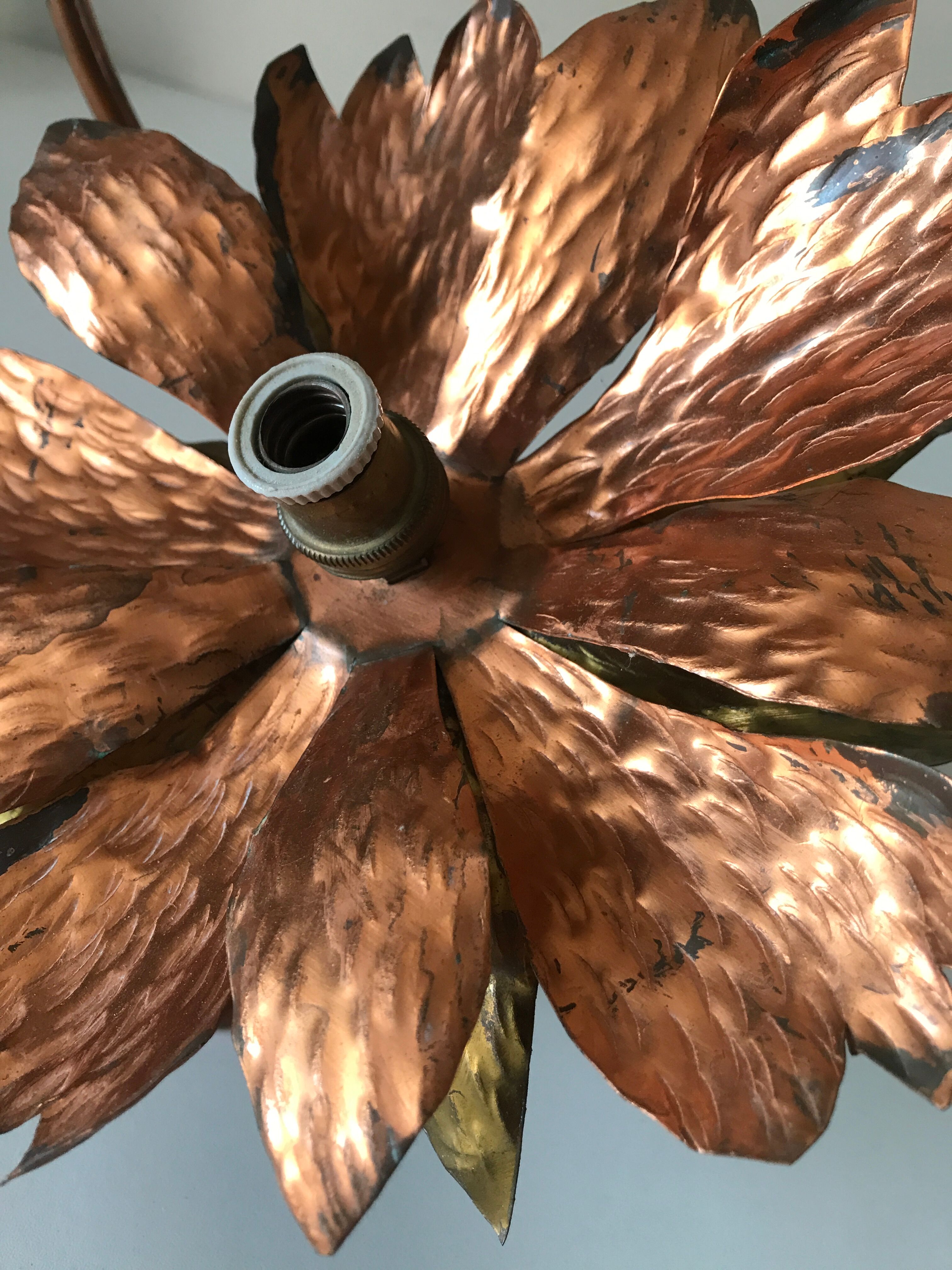 Copper lamp flowers vintage design 70s
