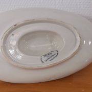 Gravy boat on foot in blue/green iron clay model "Mignon", H & Cie Sarreguemines