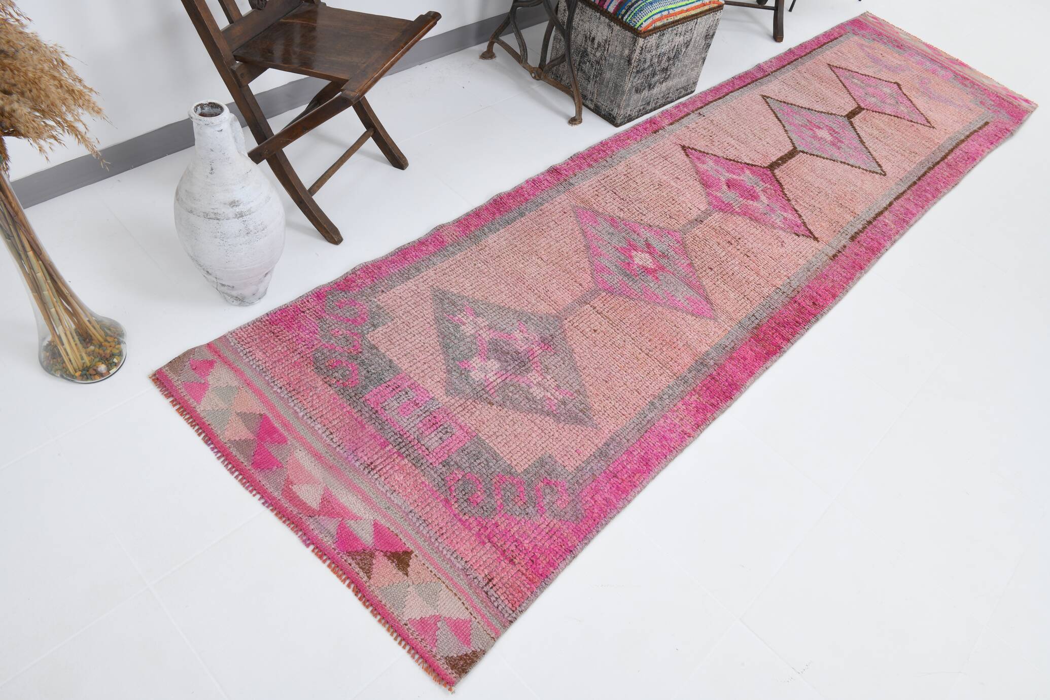 3x12 Pink Persian Vintage Runner Rug, 92x355Cm SK 18193