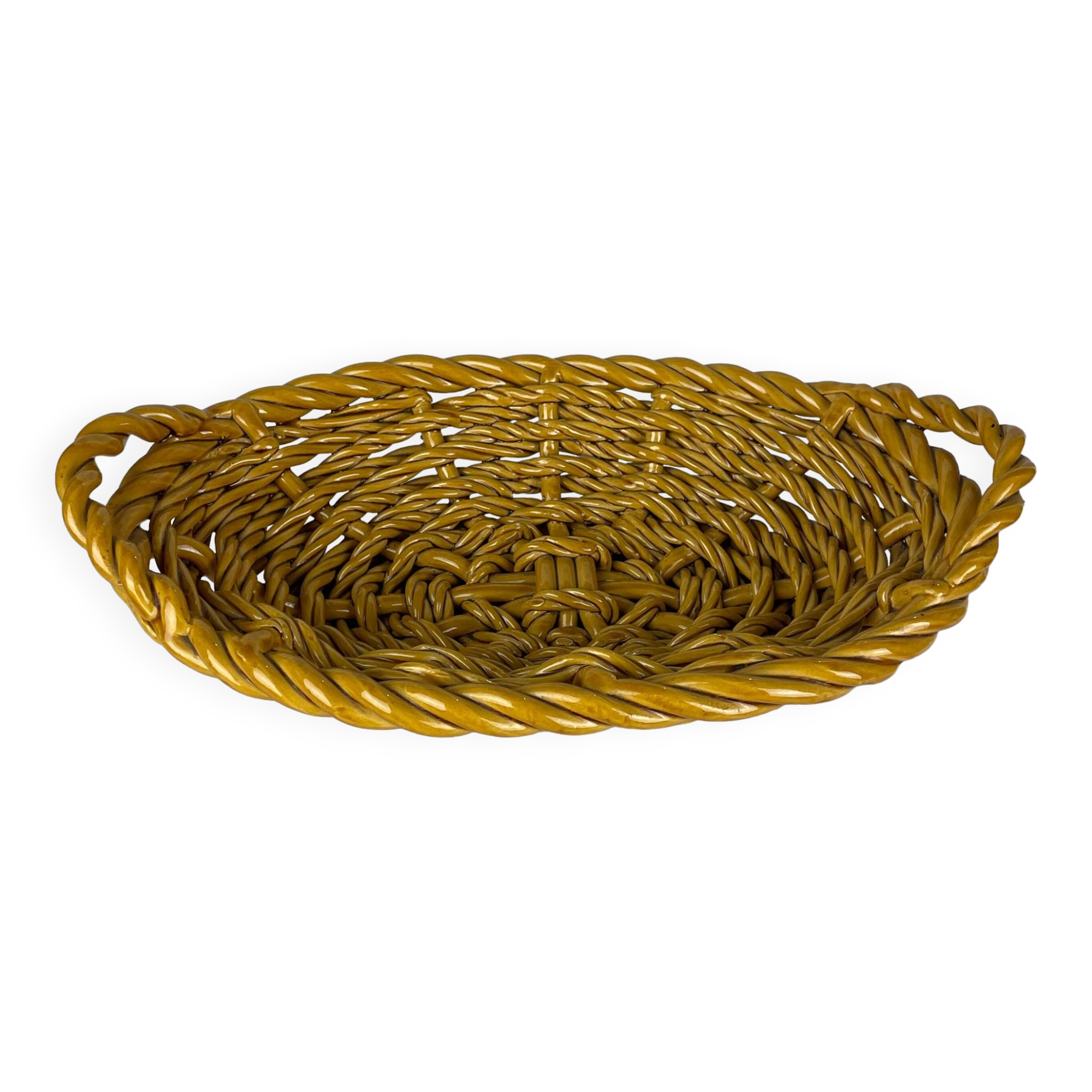 Ocher-colored ceramic basket