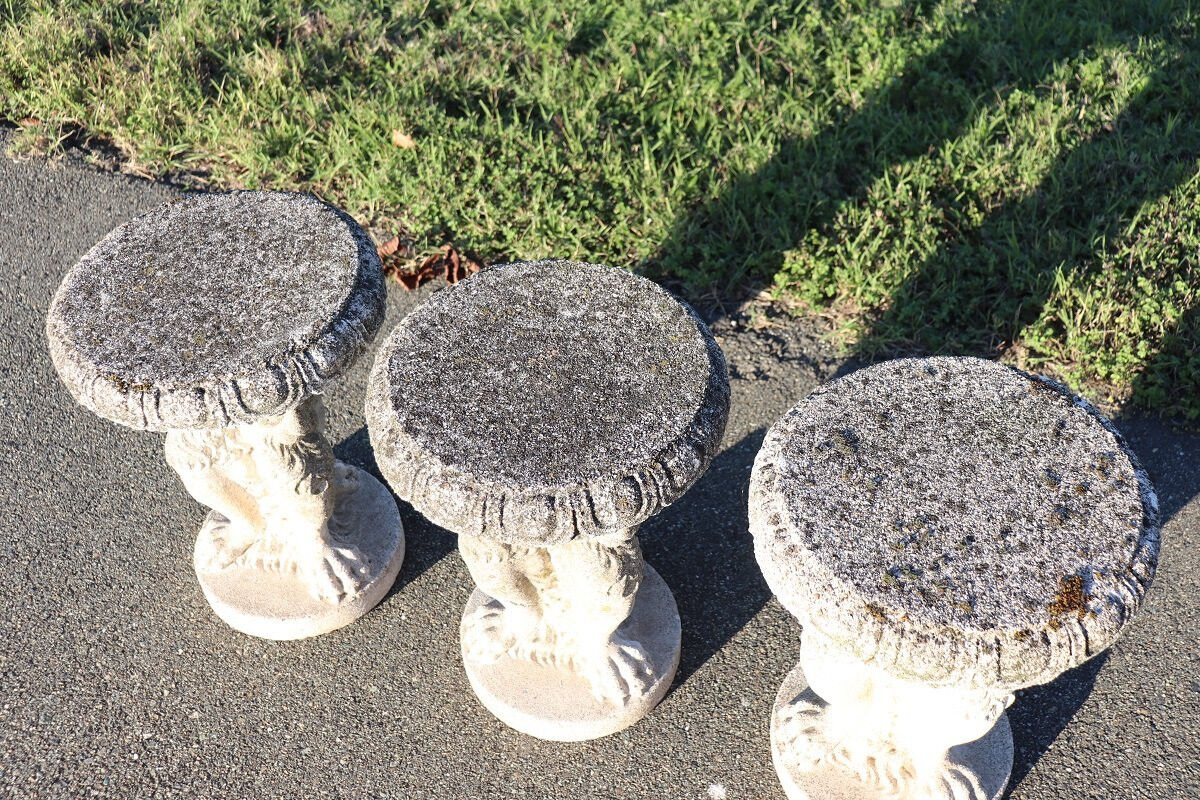 Garden set table and 6 stools, Italy early 20th century