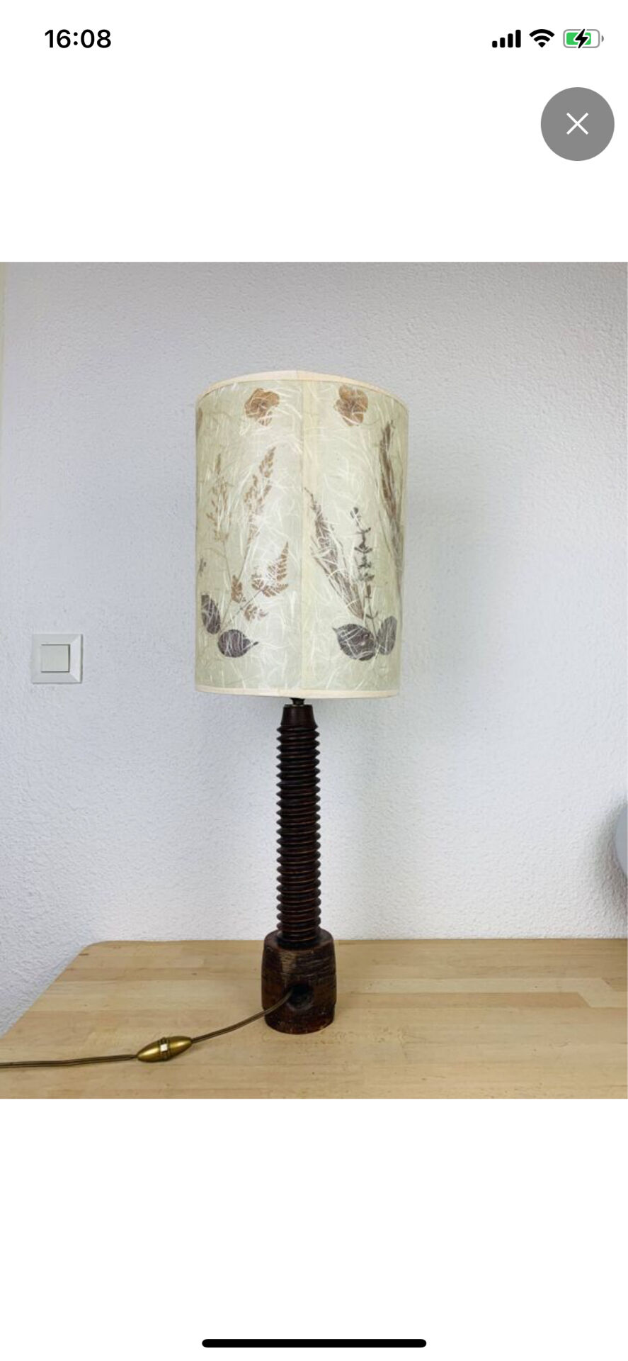 Lampe brutaliste art populaire 73 cm, bois tourné