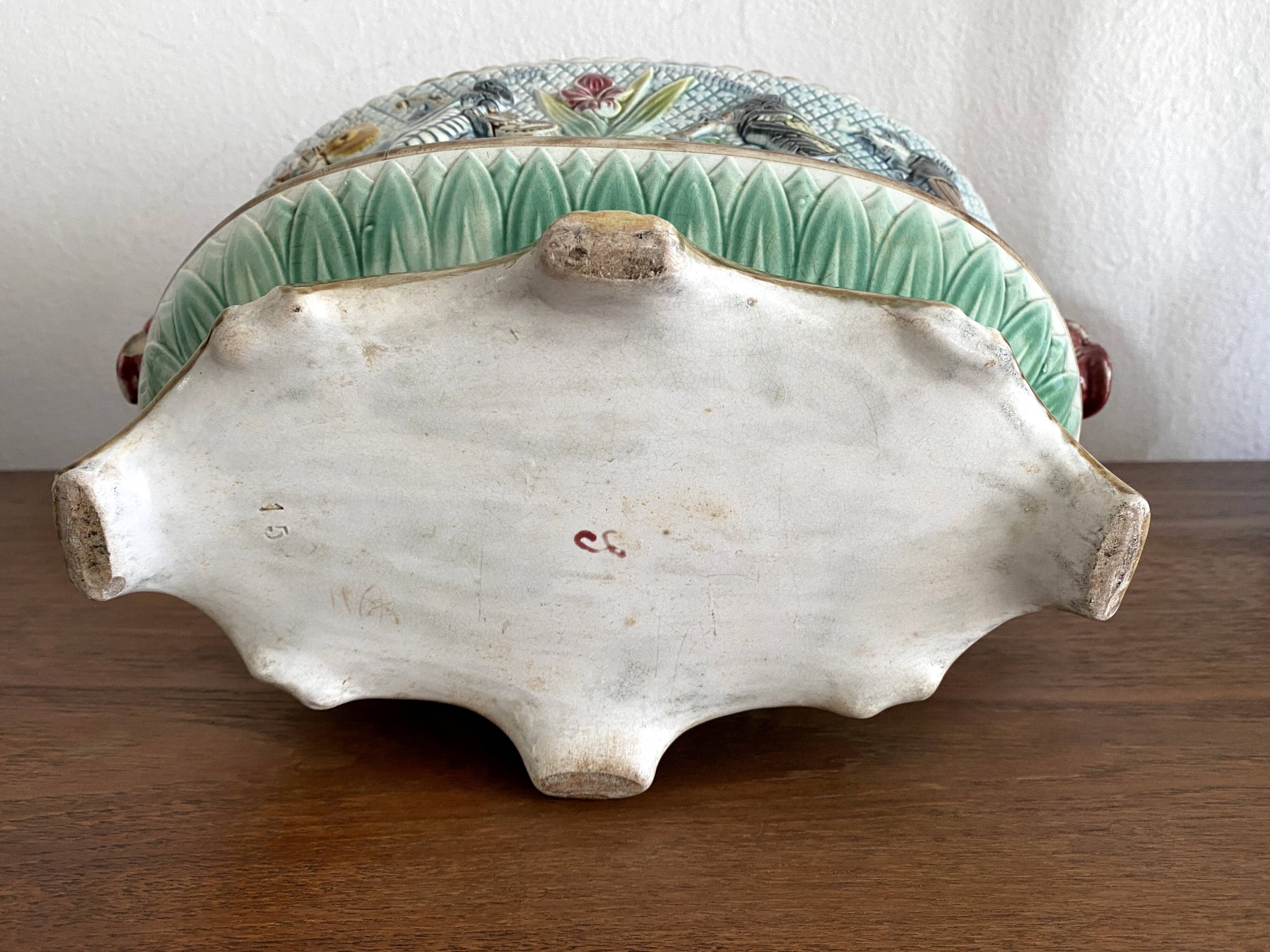 Important planter cache pot barbotine decor insects musicians late 19th century