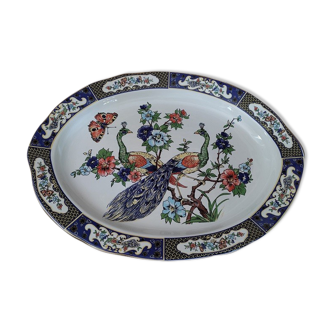 Plat porcelaine décor oiseaux paons ancien