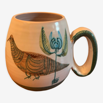 Ceramic mug or mug signed Yvon Roy