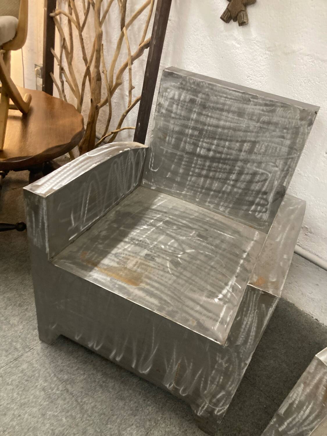 Pair of industrial metal armchairs