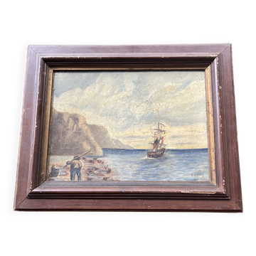 Tableau ancien 1900 signé R. Argivier – Scène maritime