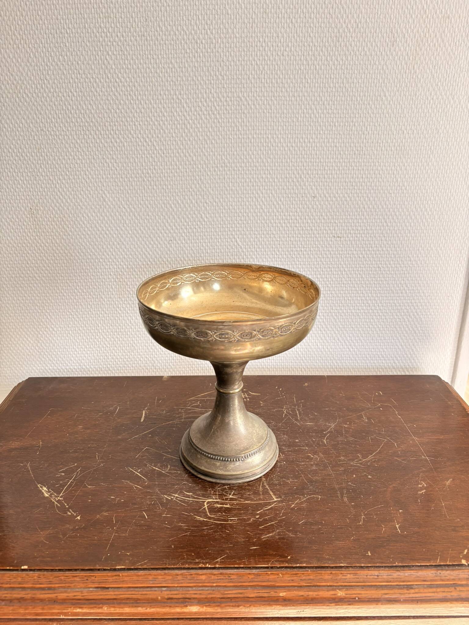 Footed Bowl Silvered Metal Second Empire Pearl Decor 19th Century
