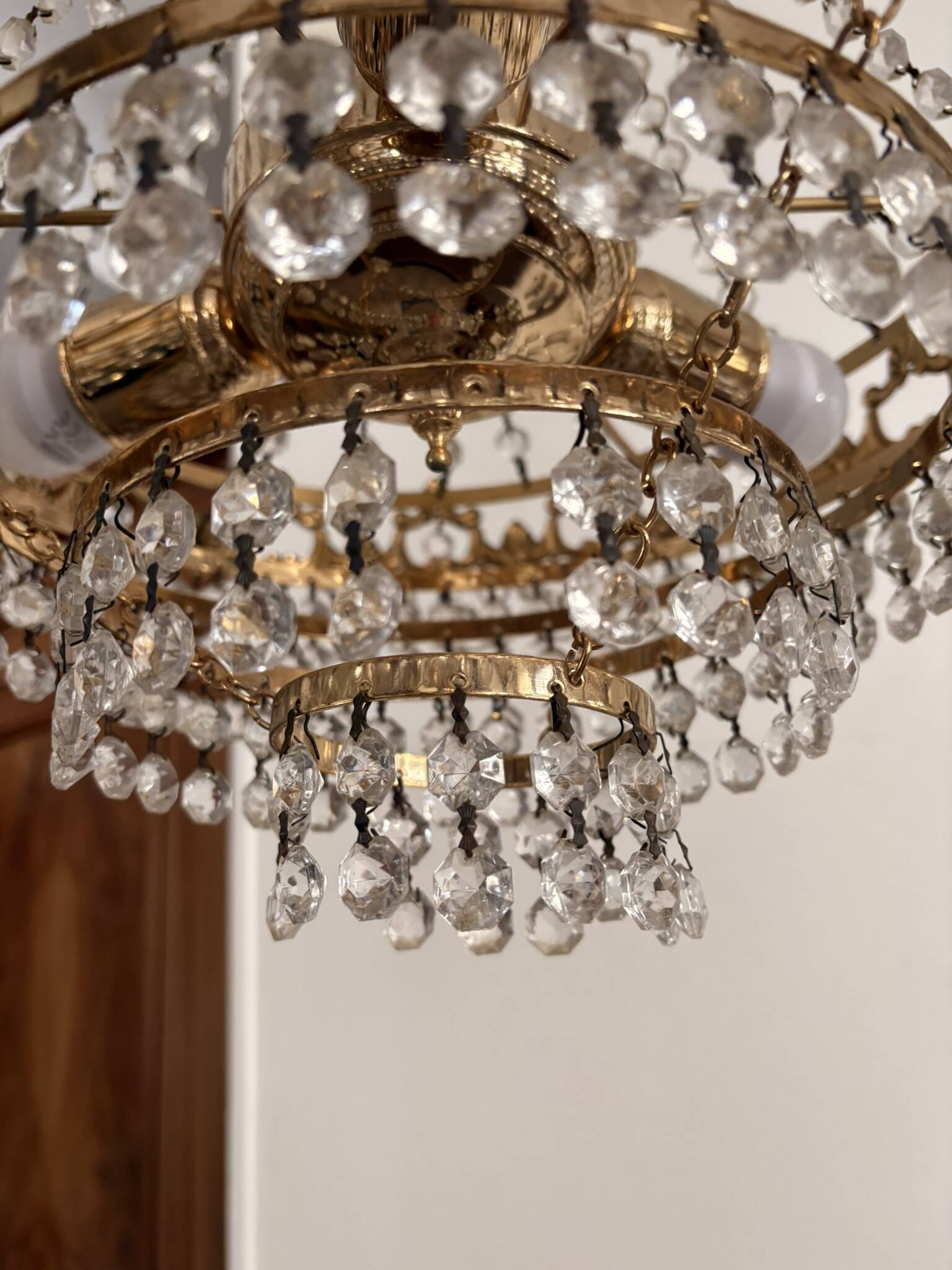 Antique Balloon Chandelier in Gilded Brass, Empire Style, 4 Lights