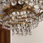 Antique Balloon Chandelier in Gilded Brass, Empire Style, 4 Lights
