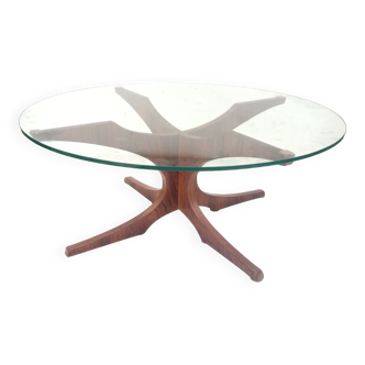 Round base table glass and rosewood Ø85